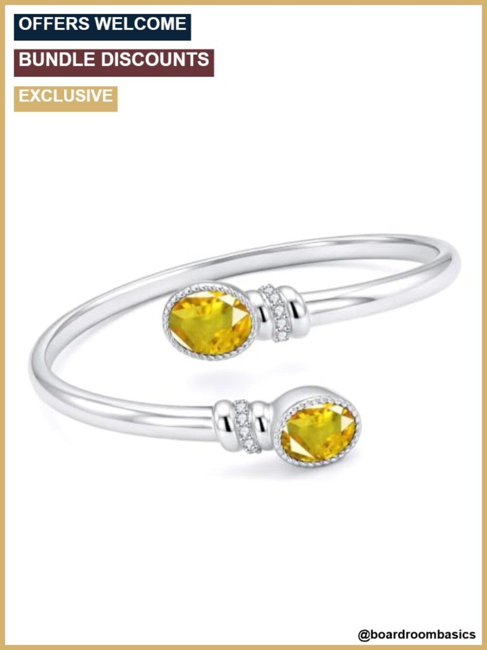 14K White Gold Plated Birthstone Cuff Bangle Bracelet for Women